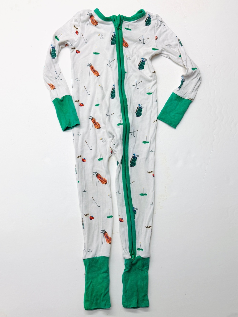 Tullabee Bamboo White and Green Golf-Print One-Piece Pajamas Zippie